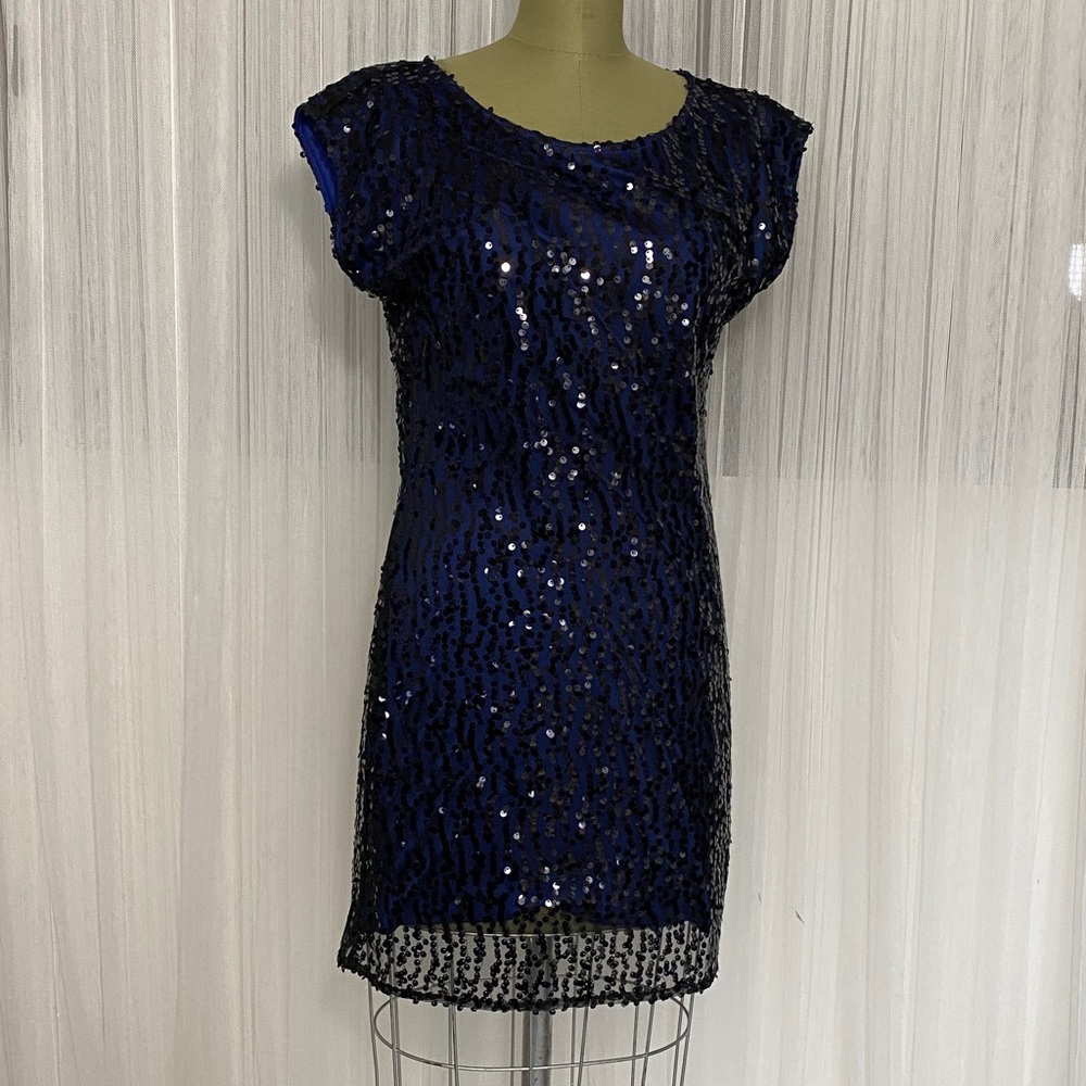 Sequins Laundry by Design Short Blue/Black dress Size S